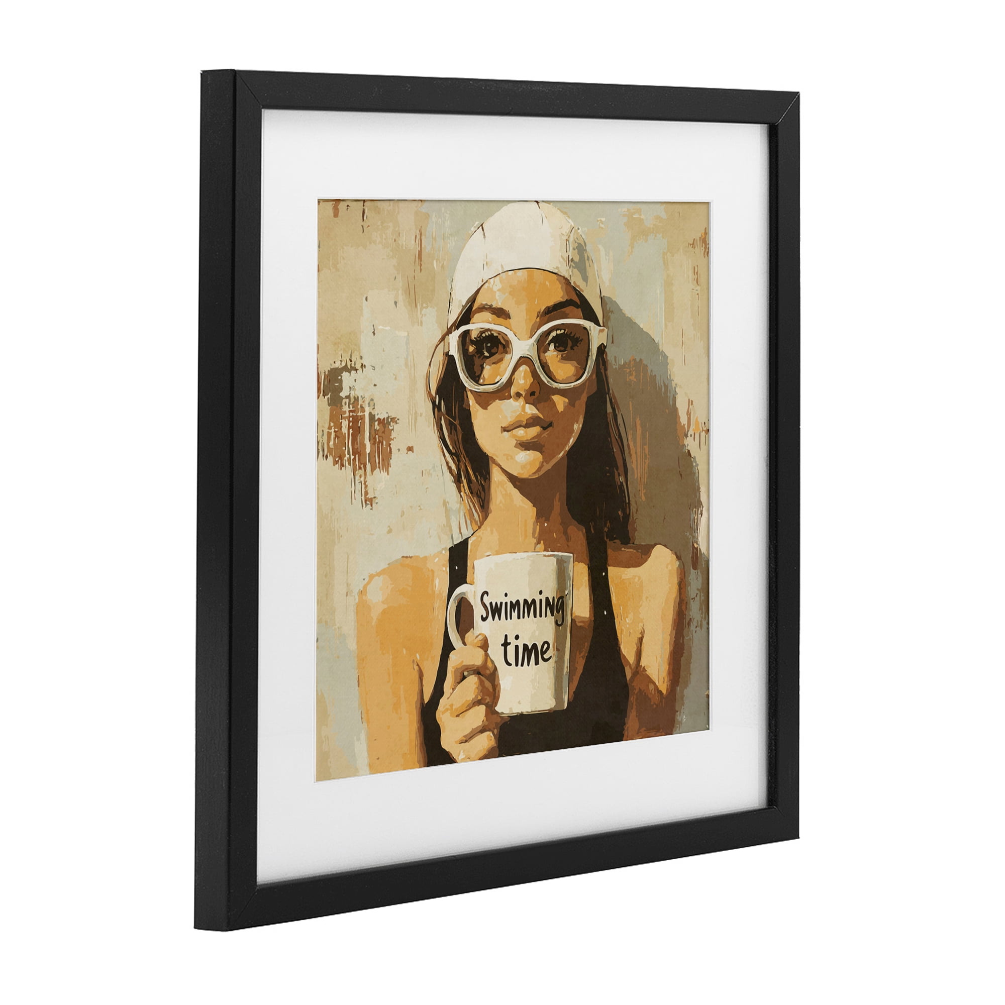 Stupell Industries Swimming Mug Girl Black Framed Print Under Glass, design by Layla Oz