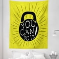 thumbnail image 1 of Fitness Tapestry, Weight Kettlebell Hand Drawn with You Can Do It Message, Fabric Wall Hanging Decor for Bedroom Living Room Dorm, 5 Sizes, Yellow Black Cream, by Ambesonne, 1 of 1