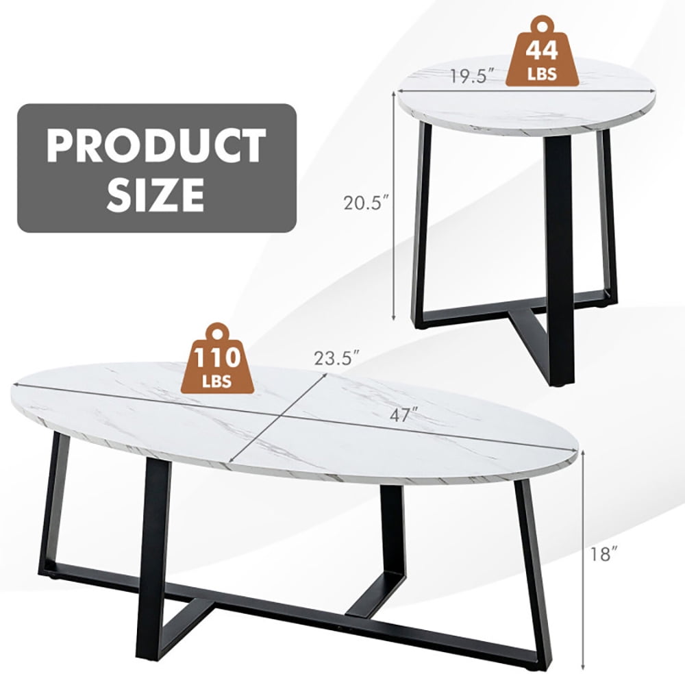 Finihen Coffee Table, Nesting Coffee Table, Set of 2 Modern Faux Marble Nesting Coffee Table Set with Oval and Round Table, for Living Room, Reception Room, White Finihen Coffee Table, Nesting Coffee Table, Set of 2 Modern Faux Marble Nesting Coffee Table Set with Oval and Round Table, for Living Room, Reception Room, White