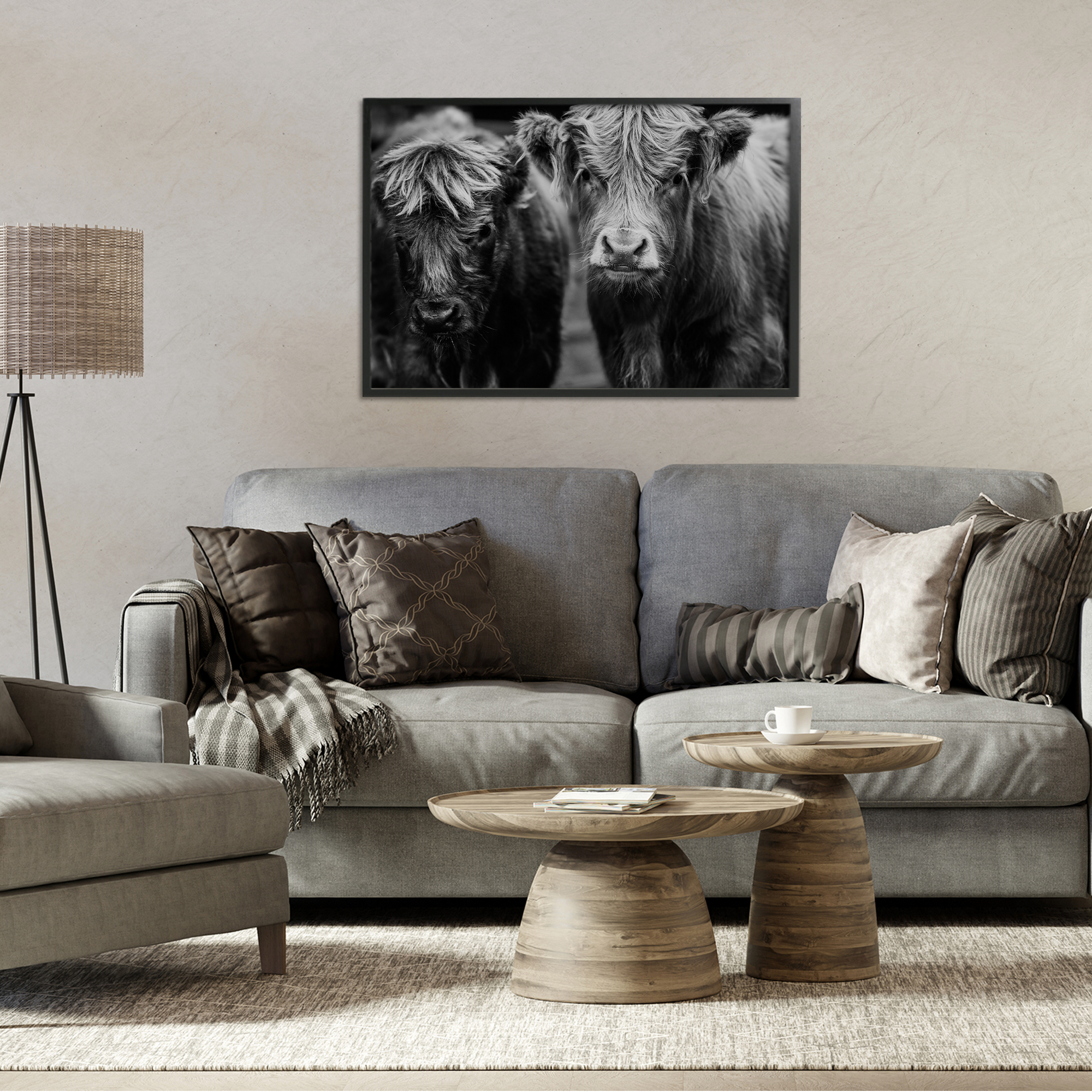 Cow Faces on Farm Black Framed Giclee Art, design by Amy Carroll