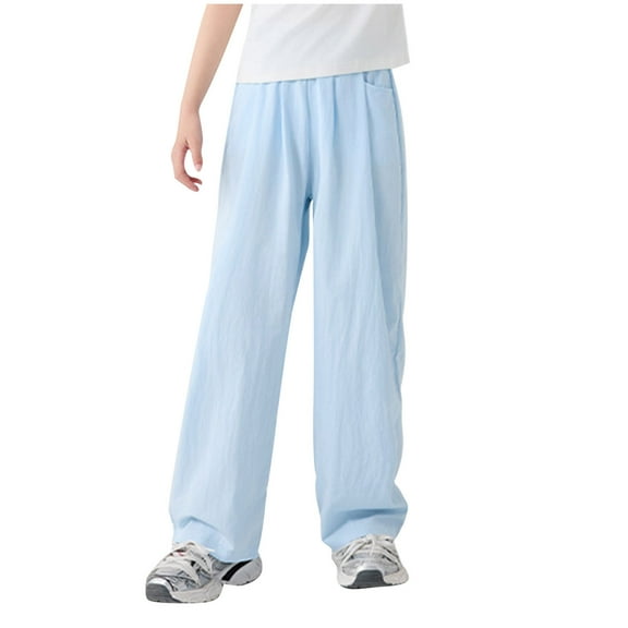 CQONEPT Ice Silk Pants Wide Leg Casual Baggy Elastic Waist Jogger Pant Lightweight Trendy Y2K Pant with Pockets Blue 120