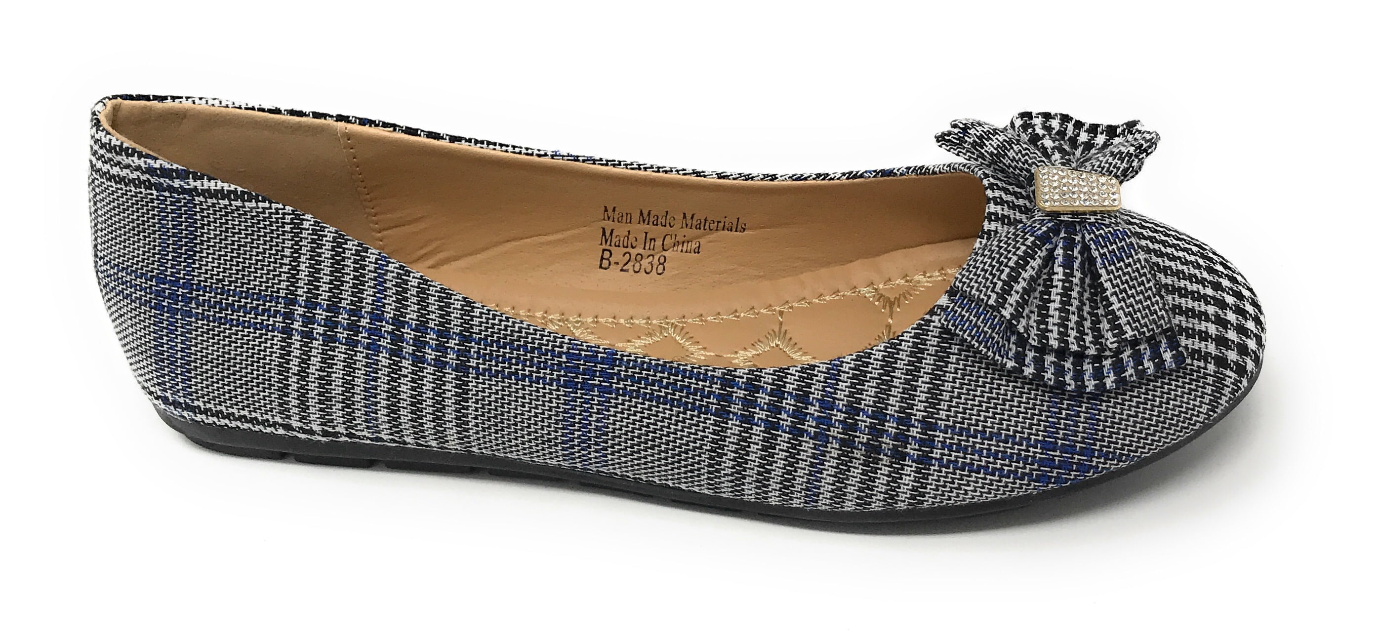 Victoria K Women's Glen Plaid Matching Bow With Rhinestone Ballerina Flats