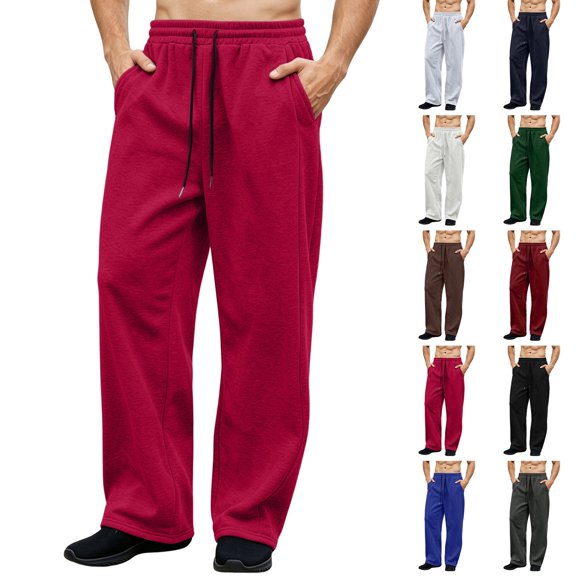 Pants for Mens Drawstring Waist Wide-Leg Loose-Fitting Long Pants Sports Pants With Pockets Sizes XS-2XL