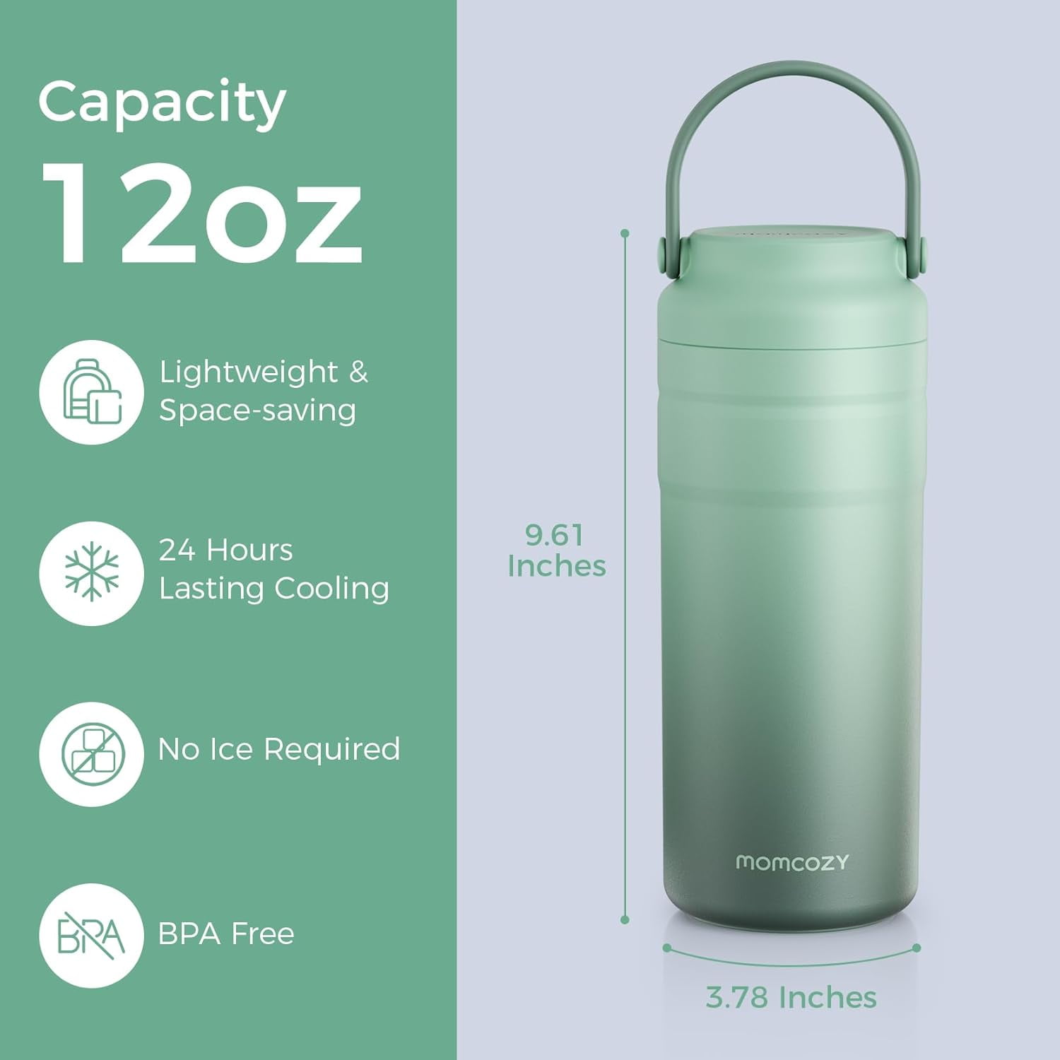 Momcozy Portable Breast Milk Cooler for Travel, 24H Ice-Free Cooling Breastmilk Storage Bottles Container, 12oz Leak Proof Outdoor Small Freezer