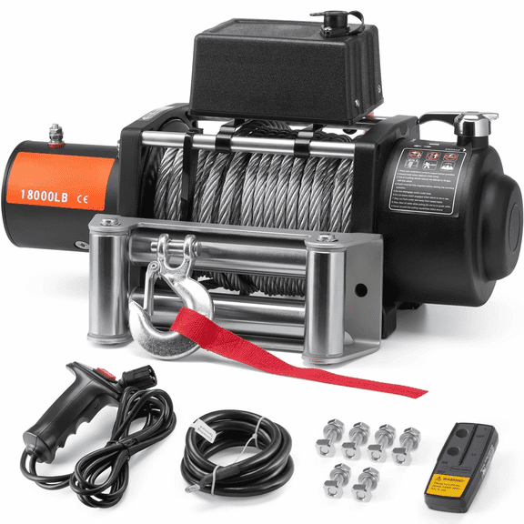 18000 lb Electric Winch, 12V DC Truck Winch with Wireless Remote, 85ft Steel Cable, IP55 Waterproof for Off-Road SUV Jeep Trailer Boat