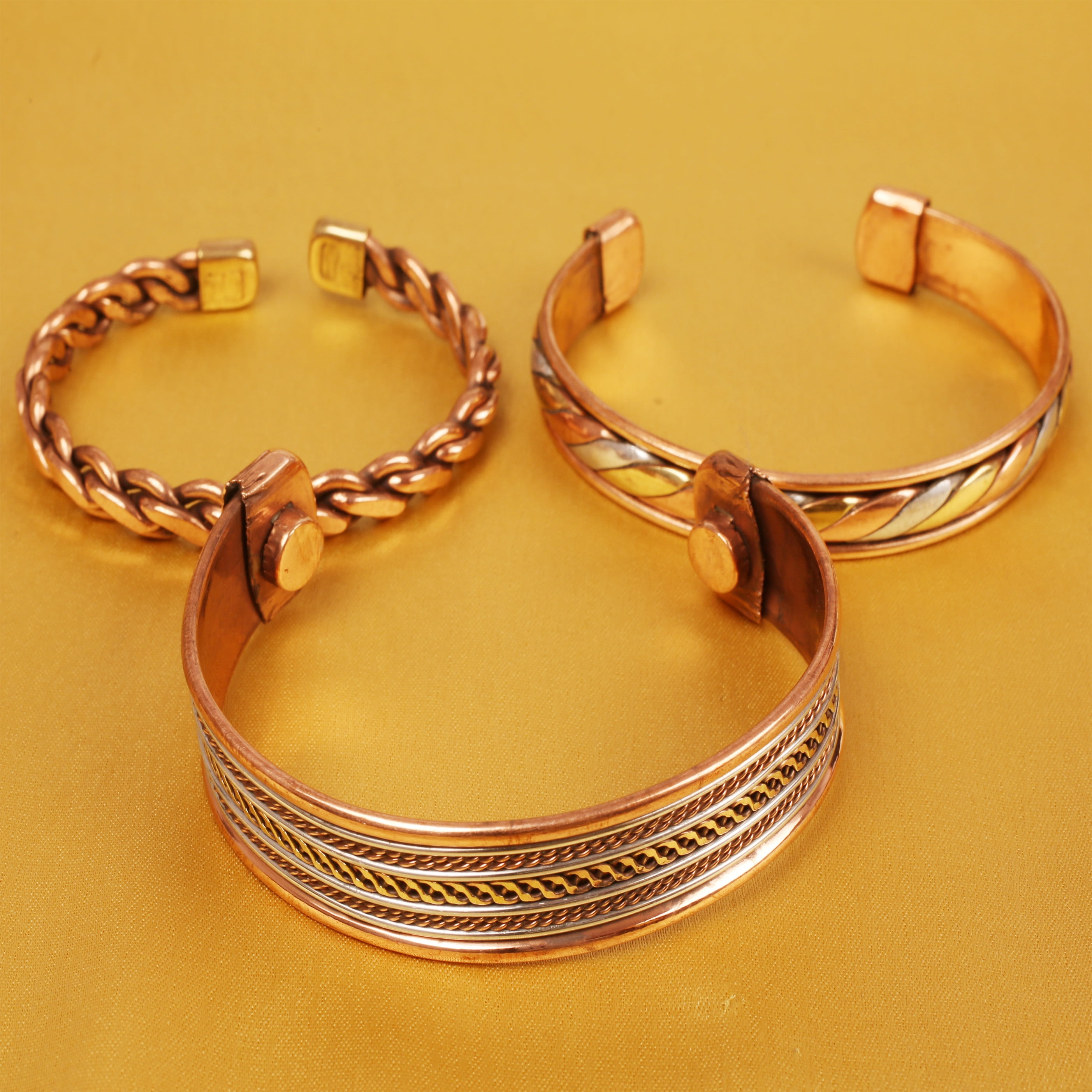 Sunsoul by Touchstone Indian Copper Brass Yoga Meditation 3 Elite Metal Bracelets Jewelry for All.