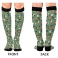 thumbnail image 2 of Haosy Compression Socks for Men Women Knee High Running Socks for Nurse Hiking Recovery Travel Athletic 2 Pairs Flowers with Leaves, 2 of 9