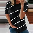 thumbnail image 2 of Gibobby Playera de Manga Corta con Cuello Redondo Camisetas cuello redondo con estampado rayas manga corta moda informal para mujer(Negro,CH), 2 of 3