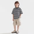 thumbnail image 2 of WAYUTE Boys T Shirts Short Sleeve Striped T Shirt Crew Neck Loose Fit Embroidered Detail Lightweight Kids Summer Tee Casual Outdoor,Black,Size 7-8 Y, 2 of 4