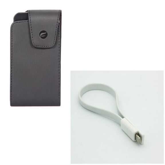 Short USB Cable w Case Belt Clip for iPhone 8/7/6S/6 - Charger Cord Power Wire Fast Charge, Leather Swivel Holster Vertical Cover for iPhone 8/7/6S/6 Models
