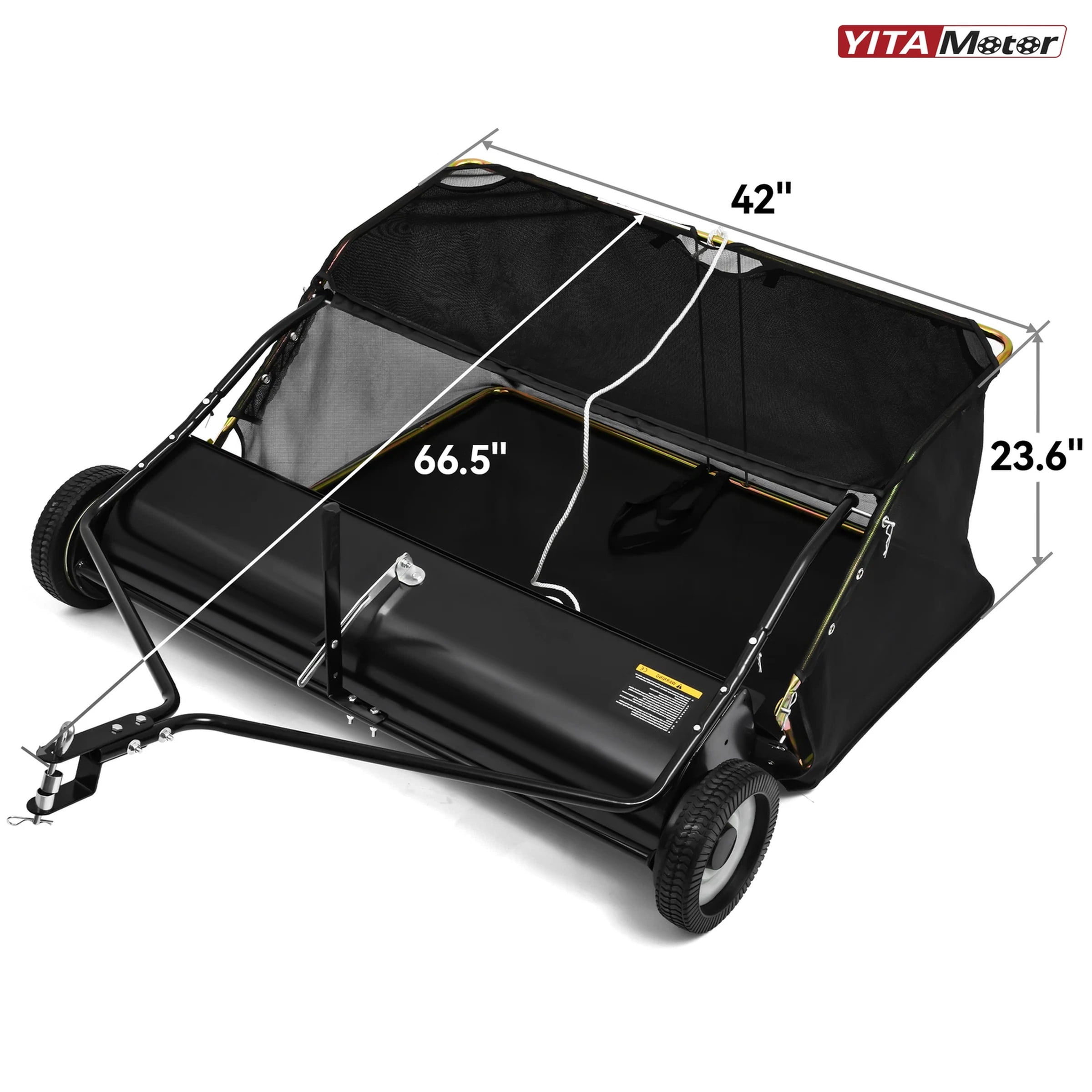 42 inch Tow-Behind Lawn Sweeper Leaf Yard Collector Adjustable Sweeping Height