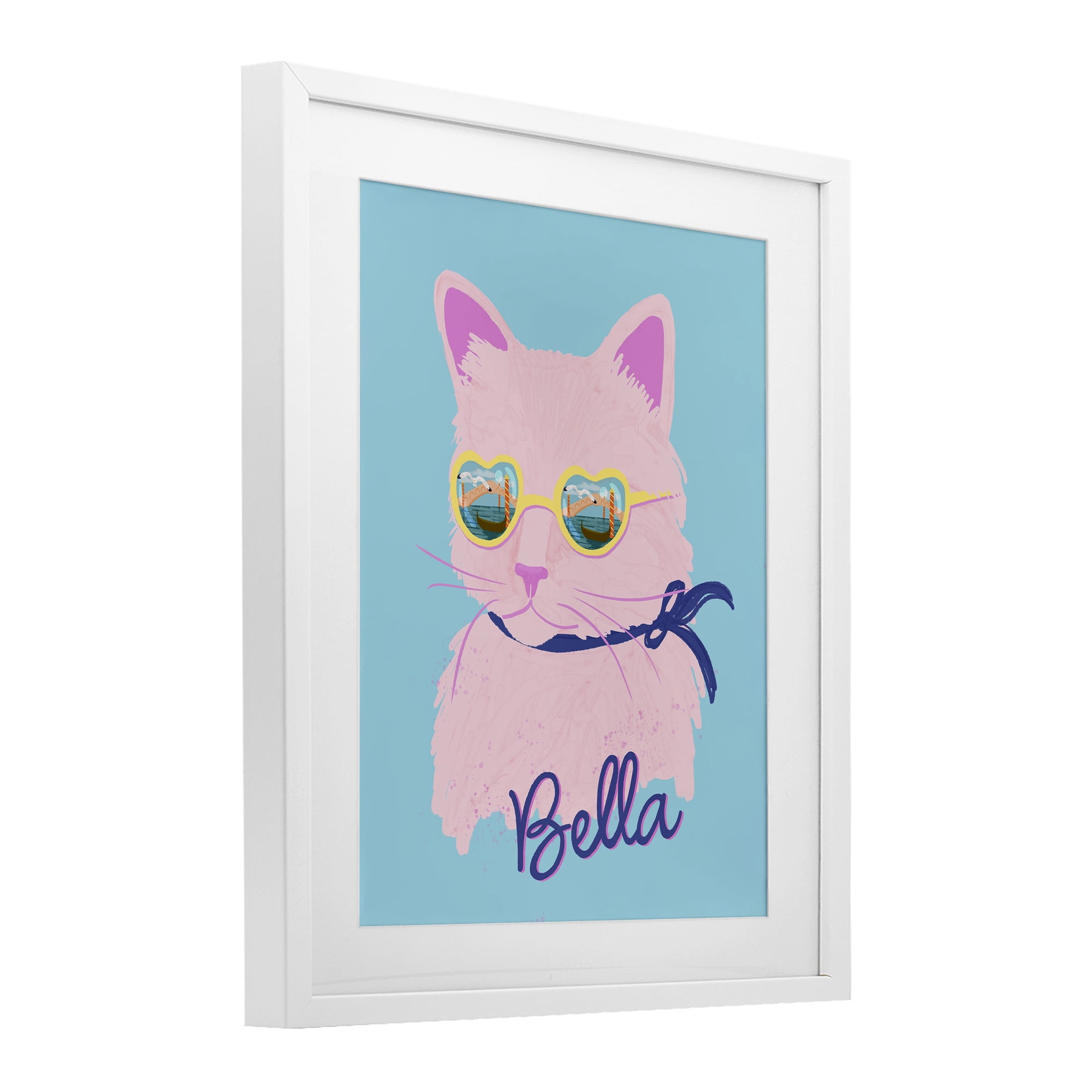 Stupell Industries Cool Cat Bella White Framed Print Under Glass, design by Steffanie Pisula