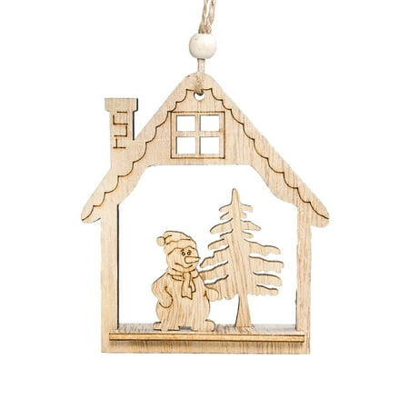 

Nomeni Christmas Decorative Wooden Hollow Out Christmas House Style Christmas Deer Pendant