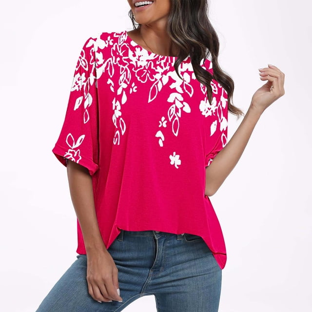 Shorts pour Femmes, Chemises pour Femmes, Mode Femmes Dames Décontractée Courte à Manches Courtes Imprimée Chemise Ample Blouse Haut