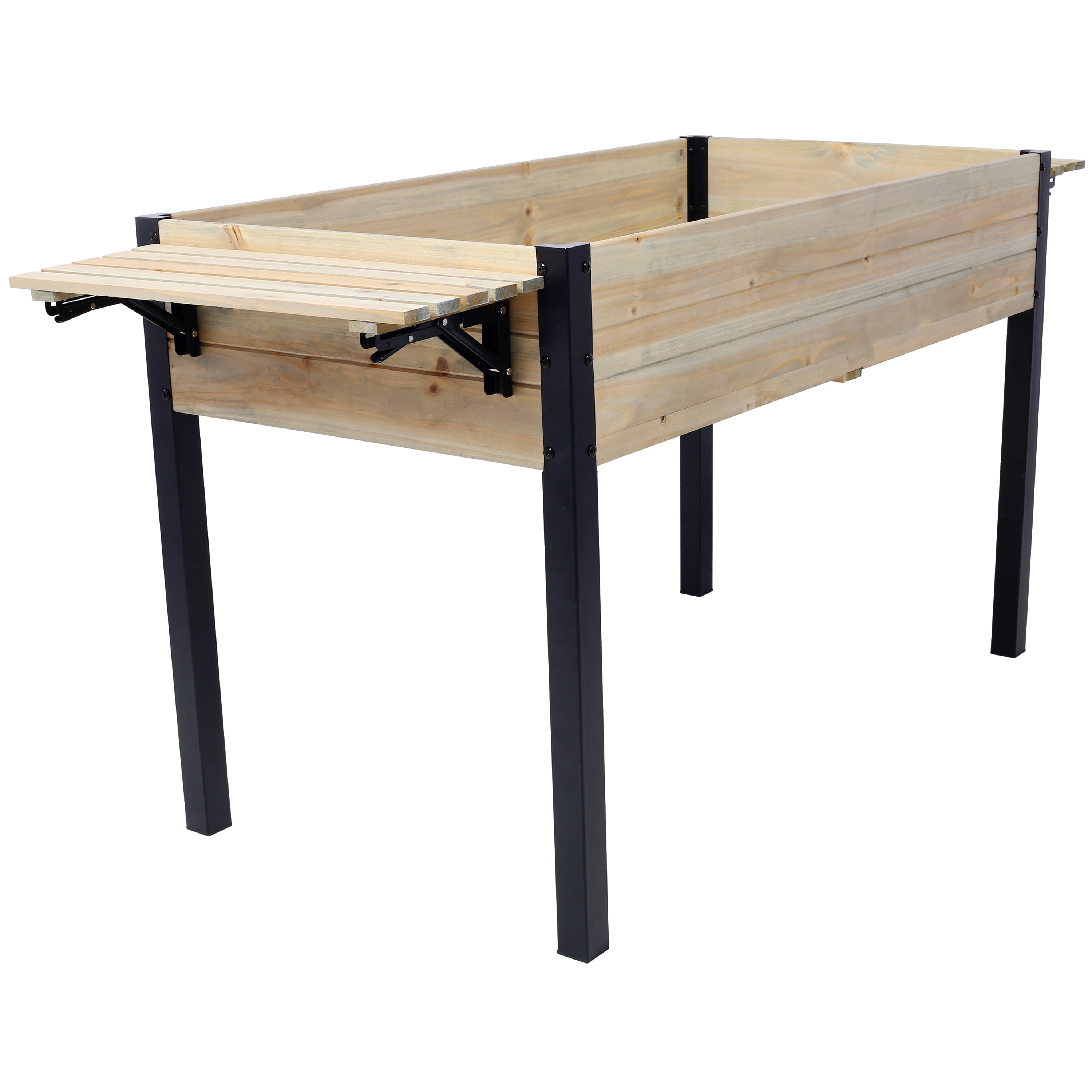 Raised Garden Bed, Planter Box with Metal Legs Storage Shelf for Garden Backyard Patio, Black Brown