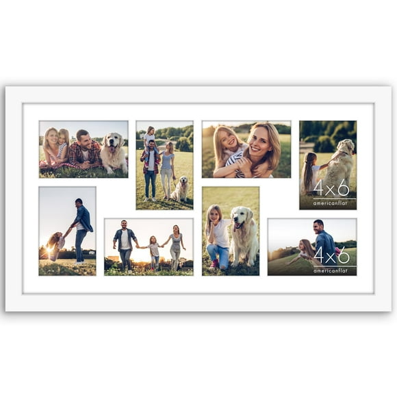 Americanflat 12x22 Collage Picture Frame with Polished Plexiglass - Fits Eight 4x6 Photos or One 12x22 Photo - Gallery Wall Frame Set - Signature Collection - Photo Frame for Wall Display - White