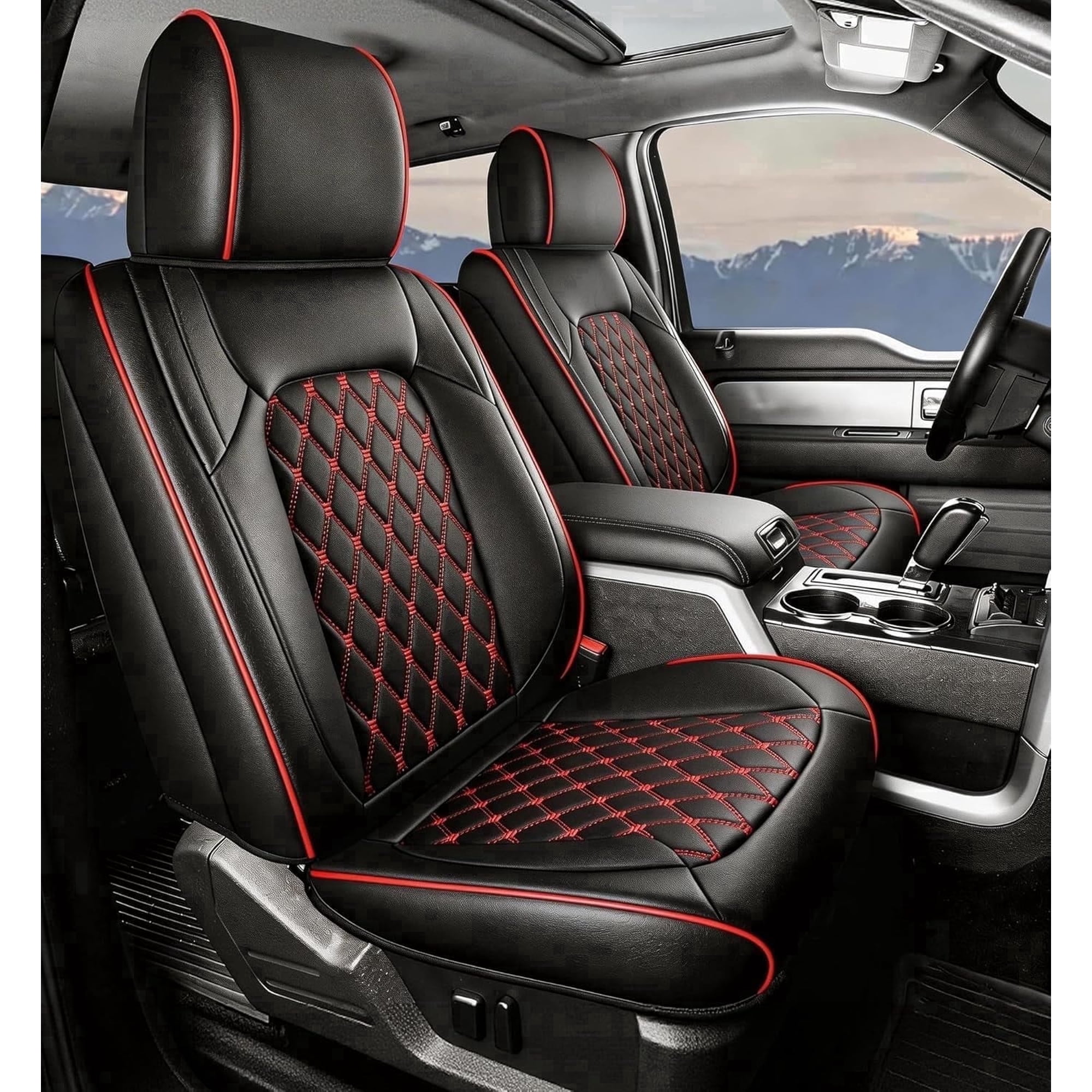 Umbrauto Custom Seat Covers for Silverado, Waterproof Nappa Leather Full Set Seatcovers for Chevy Silverado/GMC Sierra 2007-2013 & 2019-2025 1500, 2020-2025 2500HD 3500HD Crew/Double/Extended Cab,Red