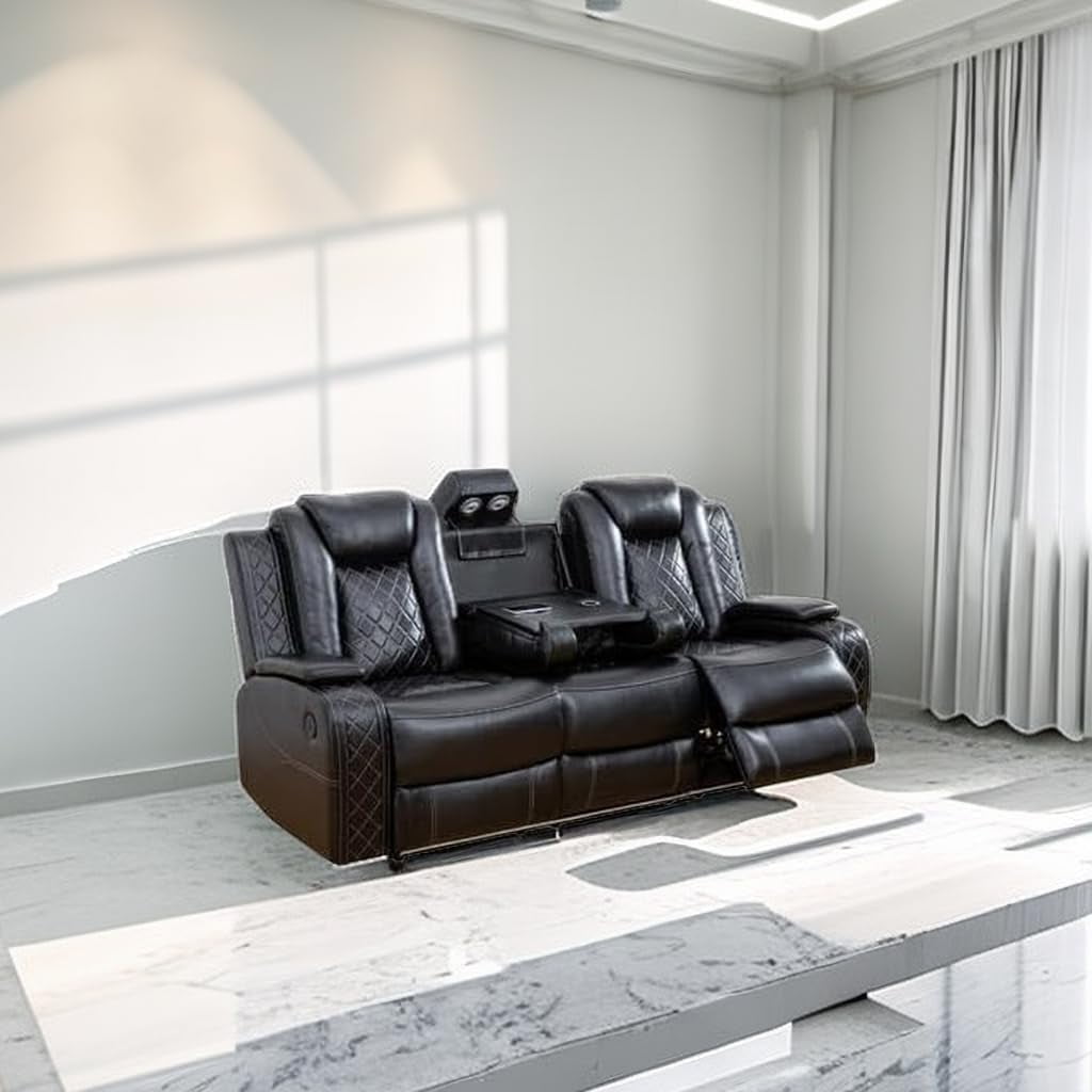 Multifunction Power Air Leather Recliner Sofa with LED Lights, Living Room Furniture, Reclining Sofa, loveseat, Chair with USB Port/Storage