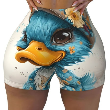 Workout Shorts Women  Cute Sunflower Blue Duck Biker Shorts for Women Running Gym Spandex Shorts Tummy Control