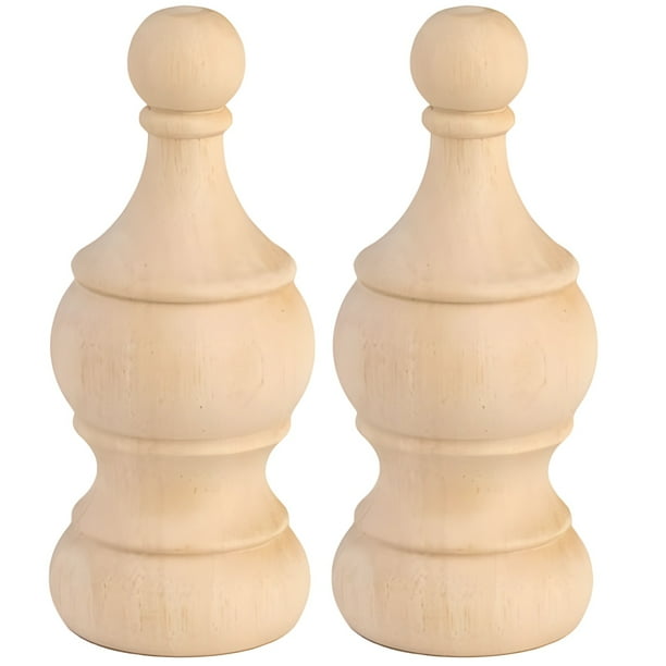 Paquete de 2 remates decorativos de madera, remate de poste de bola de madera sin terminar, remate de poste de nuevo con diseño de león tallado, adorno de barandilla de escalera para proyectos de reno