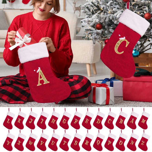 Candy Gift Bag Christmas Stocking Embroidered Letter Knitted Wool Hosiery,Children's Gift Bag,Portable Foldable,Adjustable Design,High-Quality Wool Fabric,Perfect for Bedroom Decor,Knitted Hosiery
