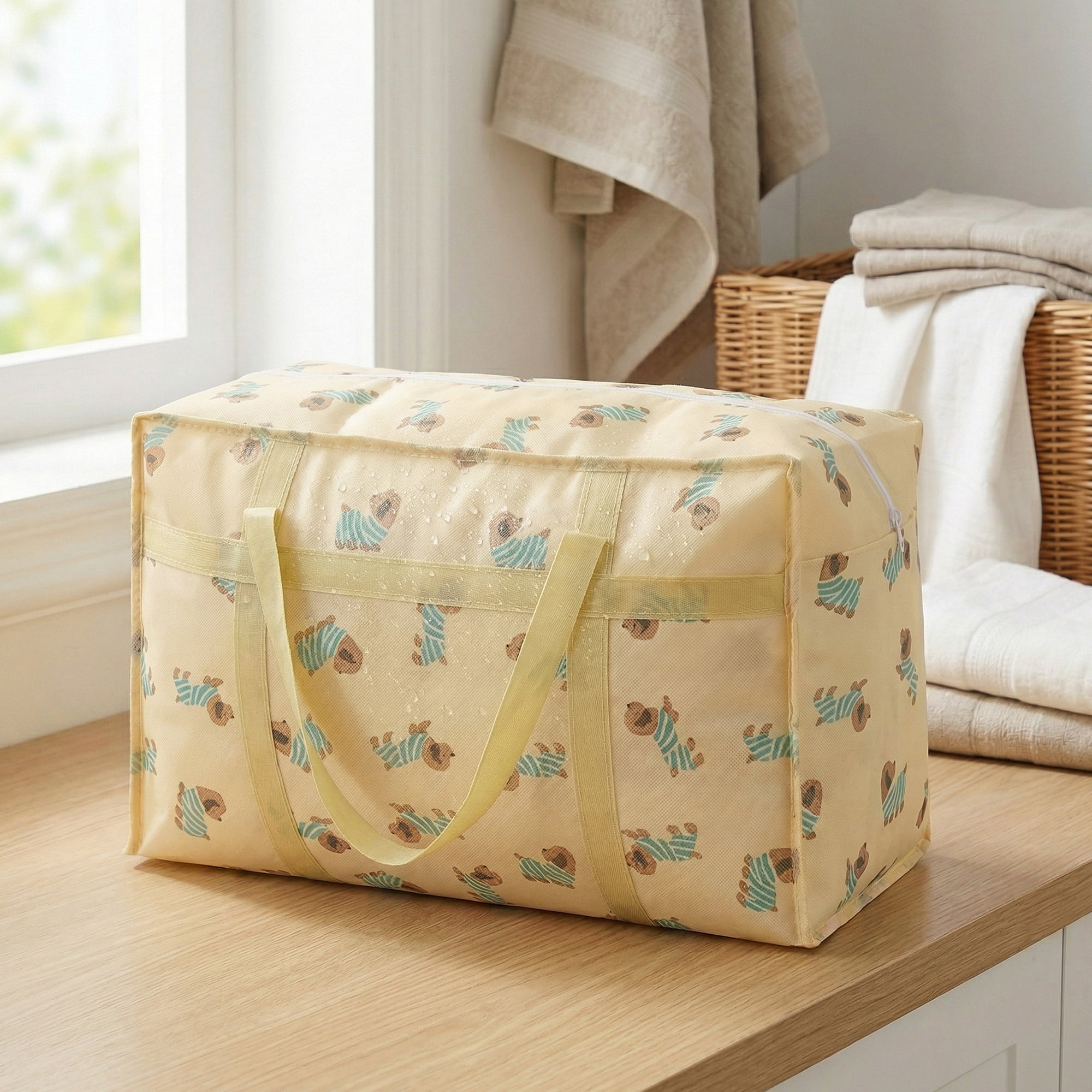 Unique Bargains Floral Clothes Storage Bags for Organizing Clothing Beige 19.7"x11.8"x9.8"