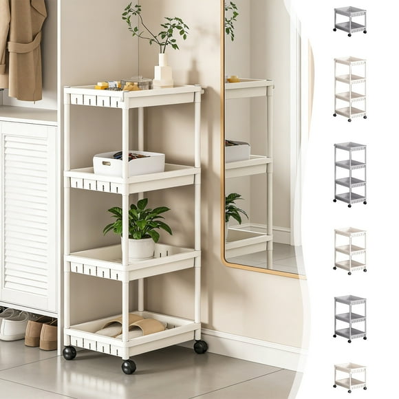 Uuiauoio Chariot Utilitaire Roulant en Plastique à Étages avec Poignée, Chariot de Rangement Multifonction pour Bureau, Salon, Cuisine, Organisateur de Rangement Mobile avec Roues