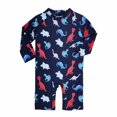 thumbnail image 4 of Xfvqtps Infant Toddler One Piece Swimsuit Back Zipper Long Sleeve Dinosaur Print Cute Sunscreen Beach Jumpsuit Bathing Suits for Boys and Girls Swimwear for 9 Months-5 Years Navy, 4 of 6
