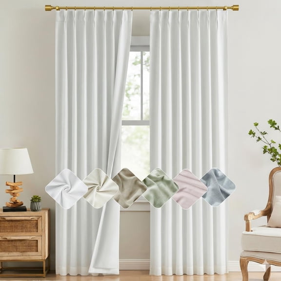 White Pinch Pleated Blackout Curtains, Thermal Insulated Energy Efficient Back Tab Room Darkening Drapes, 84 Inch Window Curtain Panels with Hooks for Living Room/Bedroom(2 Pack, 40"x84")