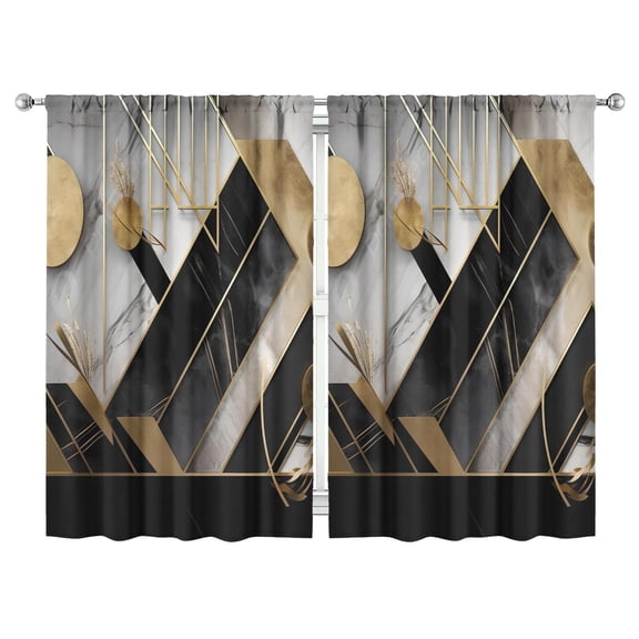 Marble Modern Geometric Flowers Abstract Curtains-blackout Curtains Bedroom Decor Living Room Darkening Grommet Window Drapes 2 Panels Set 52"x 84"