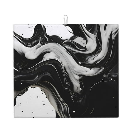 

Matuu Fluid Black White Paint Swirls for Dish Drying Mat for Kitchen Counter for Kitchen and Dining Kitchen Counter Accessories 16 x18