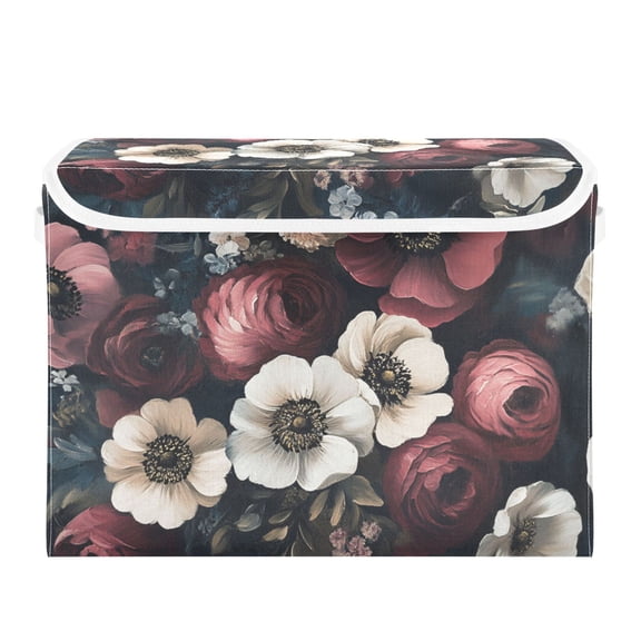 Vintage Flower Oil Painting Large Storage Bins with Linen Collapsible Lid Storage Box 16.7 x 12.6 x 11.8in