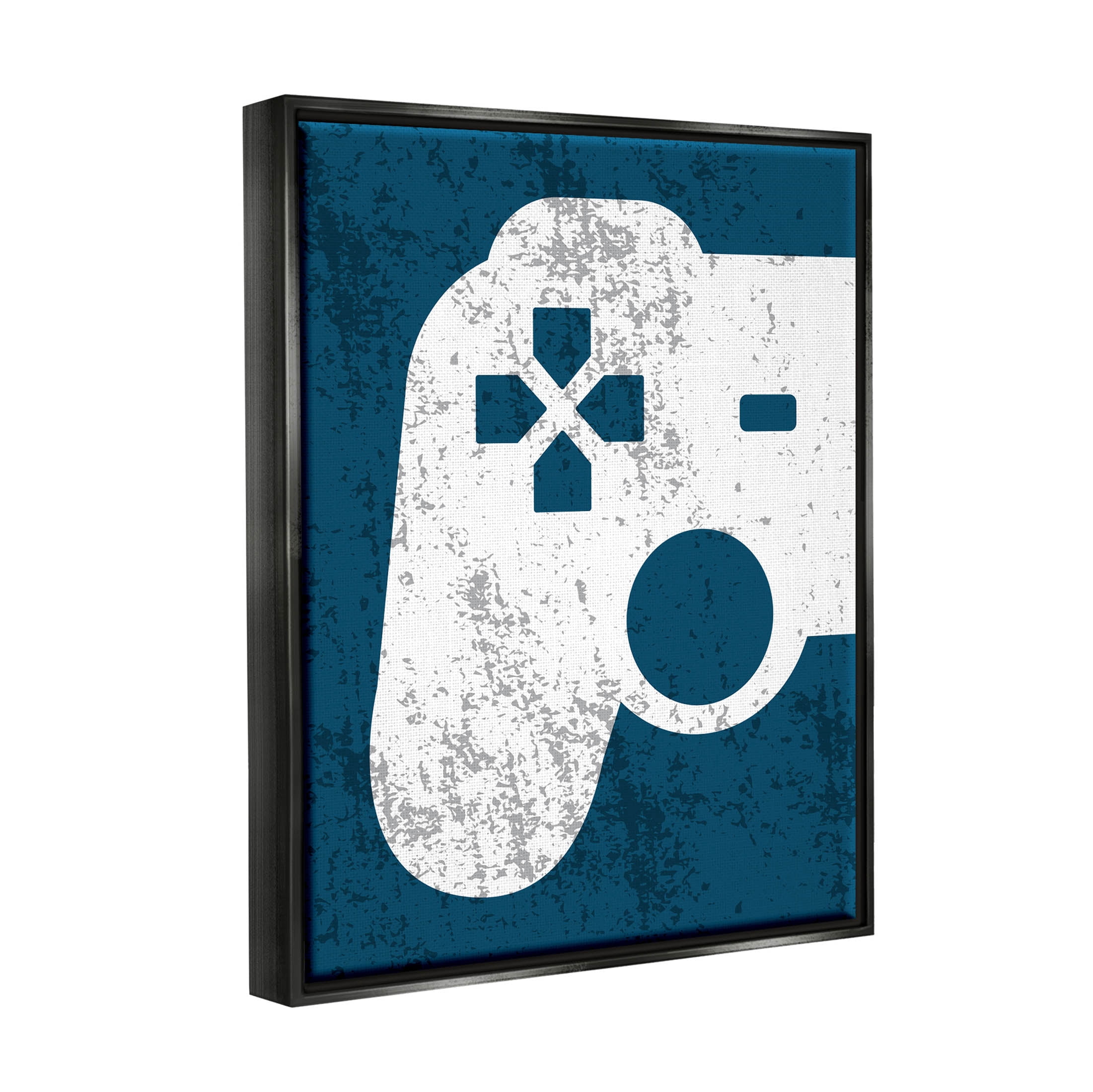 Stupell Industries Distressed Game Controller Shape Graphic Art Jet Black Floating Framed Canvas Print Wall Art, Design by Kim Allen