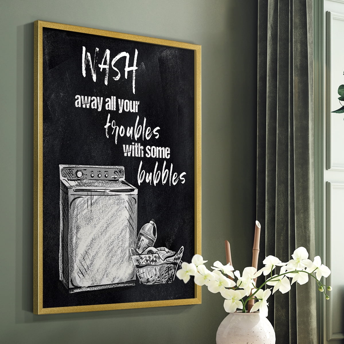 Wash Away Your Troubles Framed Print in Gold Solid Wood 11 x 14 Framed Print