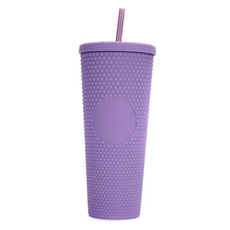

710ML/24OZ Large Capacity Water Cup Fully Studded Matte Tumbler Reusable Cup with Wide Opening Leak-Proof Lid Straw