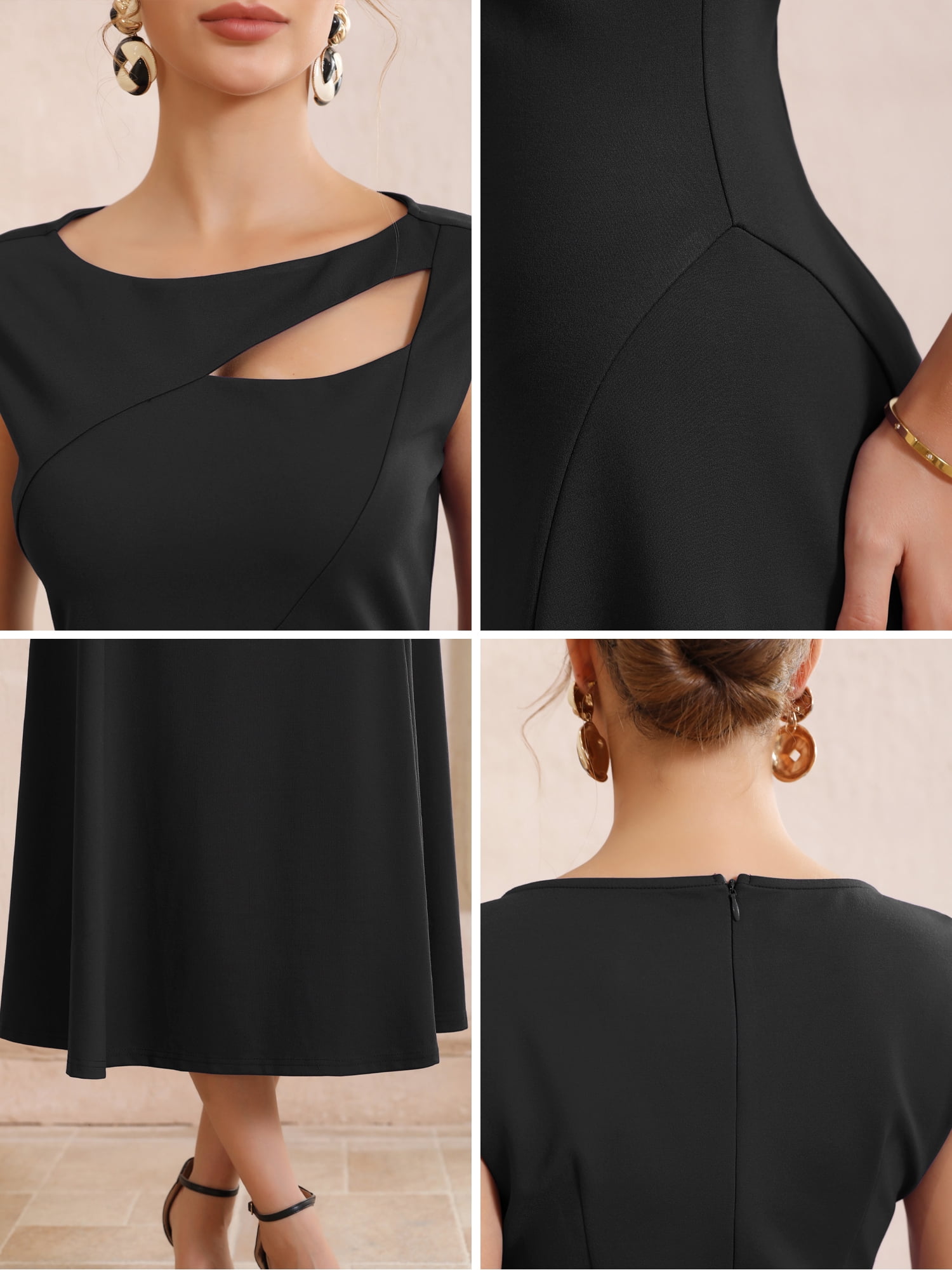 DARING DIVA Women's Keyhole Neck Cut Out Sleeveless Flared Dresses M Black