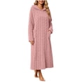 thumbnail image 5 of Women's Hooded Fleece Bathrobe Long Sleeve Cable Knit Textured Robe with Pockets Cozy Homewear for Fall Winter, 5 of 8