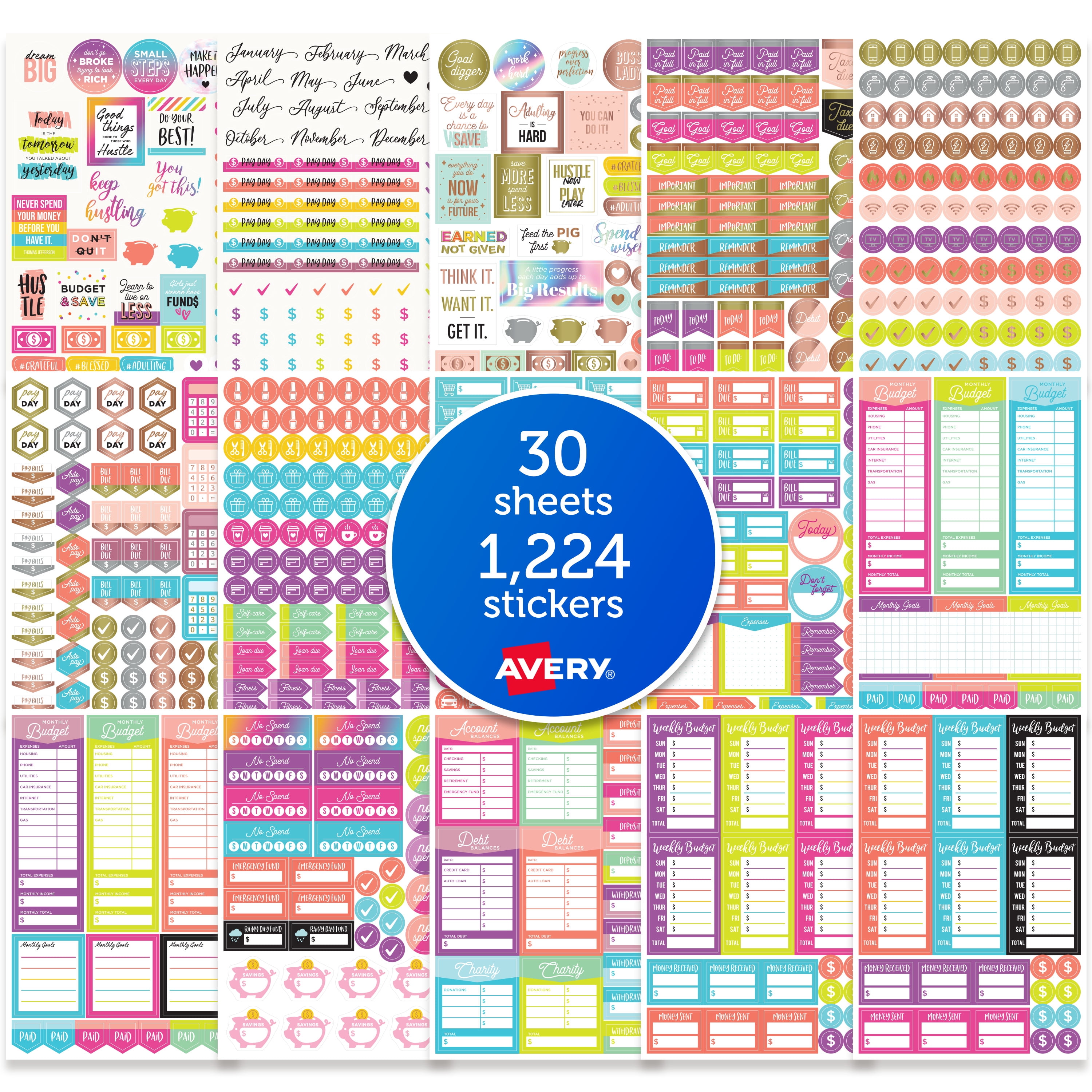 Avery Budget Planner Sticker Variety Pack, 1,224 Stickers (6788