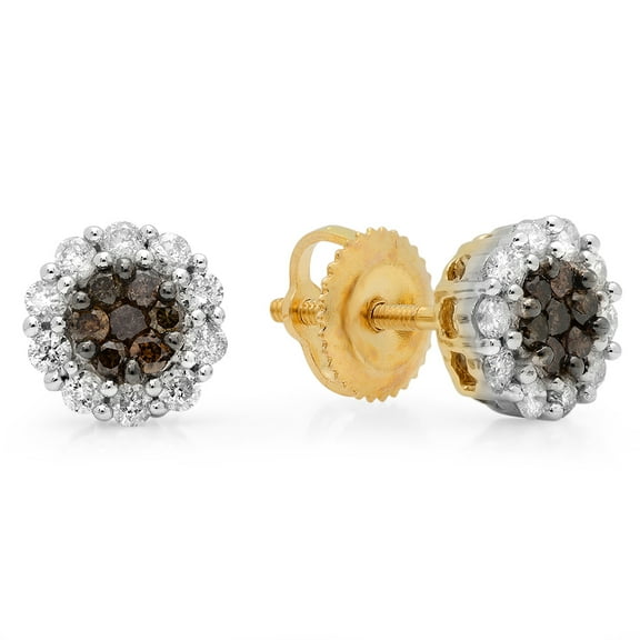 Dazzlingrock Collection 0.50 Carat (ctw) 14K Round Champagne And White Diamond Cluster Flower Stud Earrings 1/2 CT, Yellow Gold