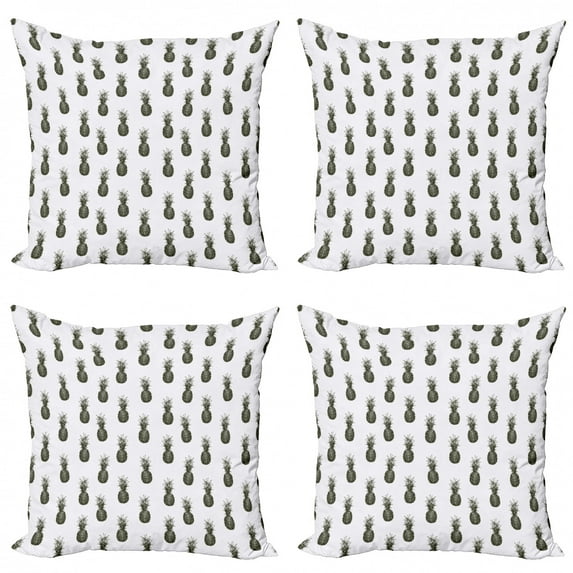 Ambesonne Tropical Throw Pillow Cover 4 Pack, Sketch of Pineapples, 20", Charcoal Grey and Ivory