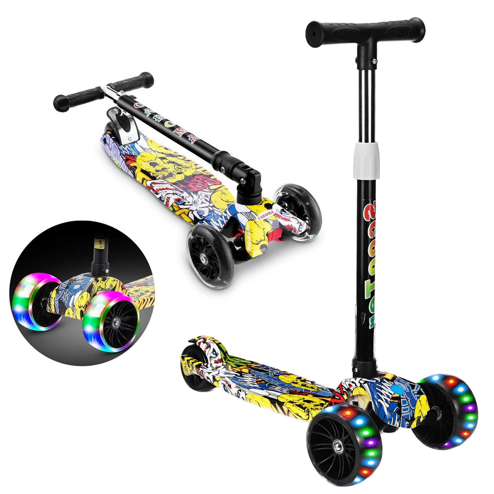 Details about   Kids Adjustable Height Kick Scooter PU Flashing Wheels Wide Deck Folding THP 