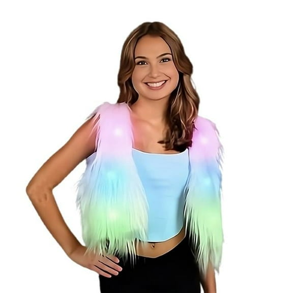 Light Up Faux Fur Go Vest, Multi Color - Small