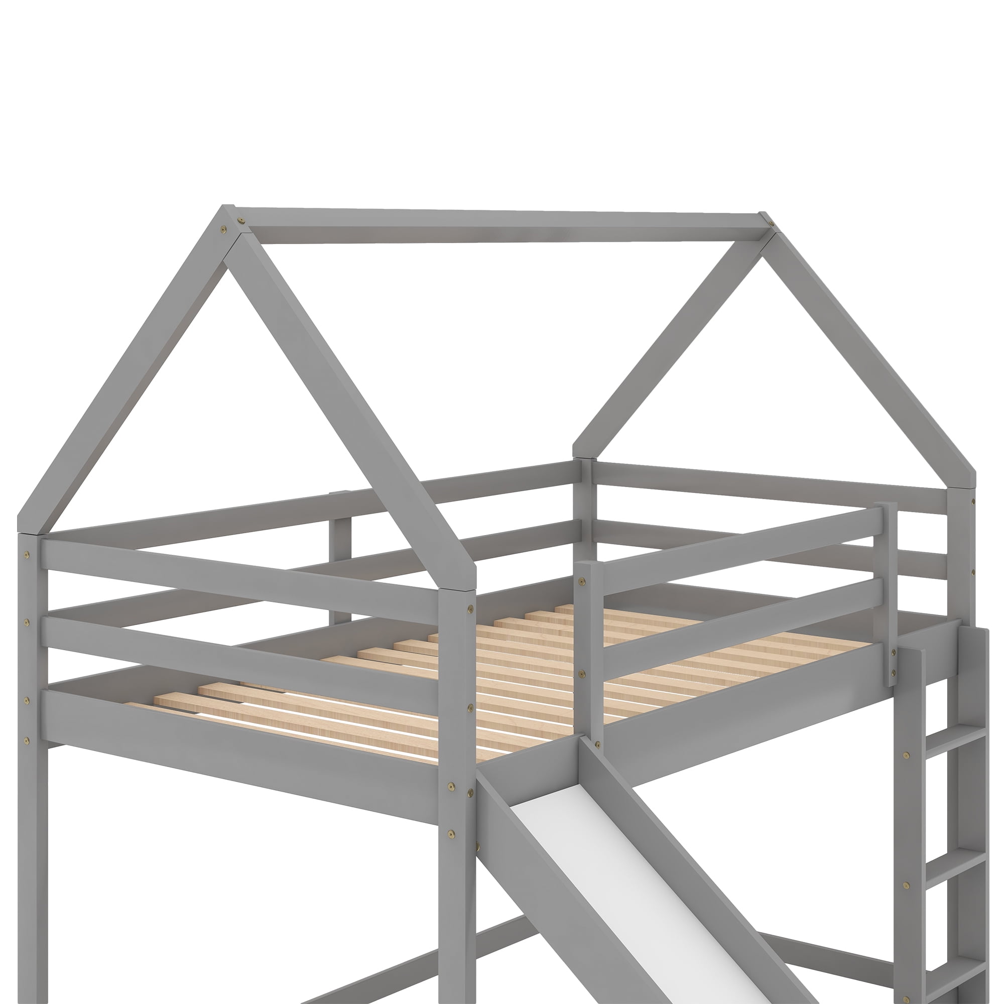 Euroco Pine Wood Bunk Bed, Twin-over-Twin Size with Slide for Bedroom, Gray