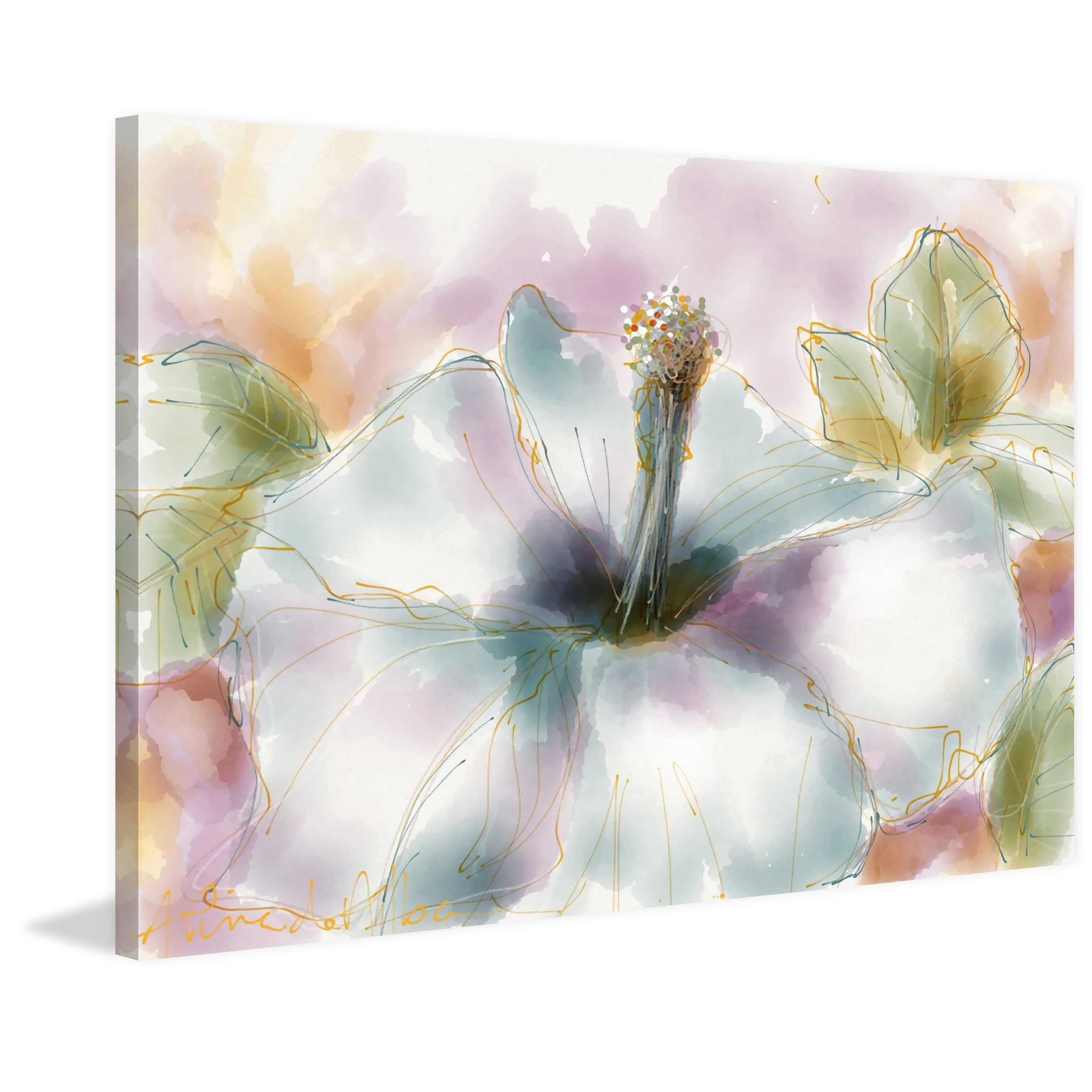 Marmont Hill "Pastel Hibiscus" by Arthur Pina Painting Print on Wrapped Canvas