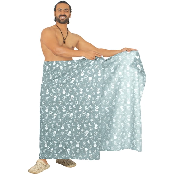 LA LEELA Men's Pareo Cotton Linen Effect Halloween Costumes Scary Pumpkin Swimwear Cover Up Beach Wrap Summer Sarong One Size Cotton Linen Effect Bones, Skull Grey