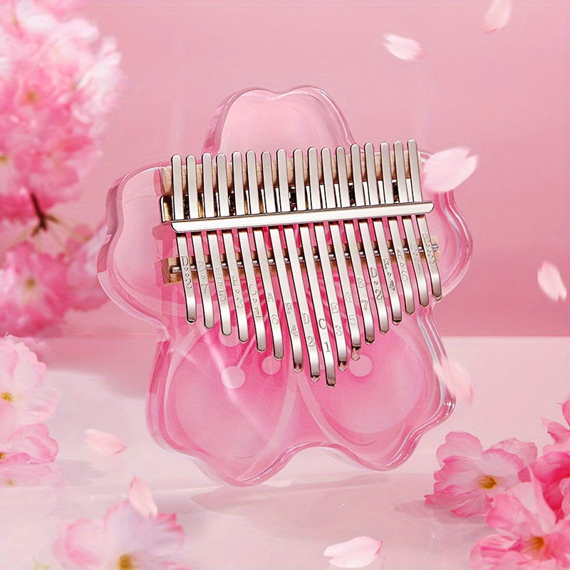 Cherry Blossom Crystal Kalimba - Transparent Cherry Blossom Thumb Piano, 17 or 21 keys available, acrylic body, includes case.