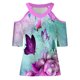 thumbnail image 4 of Camiseta de manga corta con hombros descubiertos y cuello en V con estampado de mariposa informal para mujer a la moda Fridja  hjk5100, 4 of 5