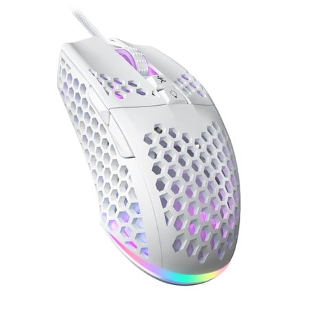 SOLAKAKA SM900 White Wired Gaming Mouse with Honeycomb Shell,12800 DPI,7 Programmable Buttons,Lightweight Gaming Mice Ergonomic Computer Mouse Gaming for Windows/PC/Mac/Laptop Gamer C5