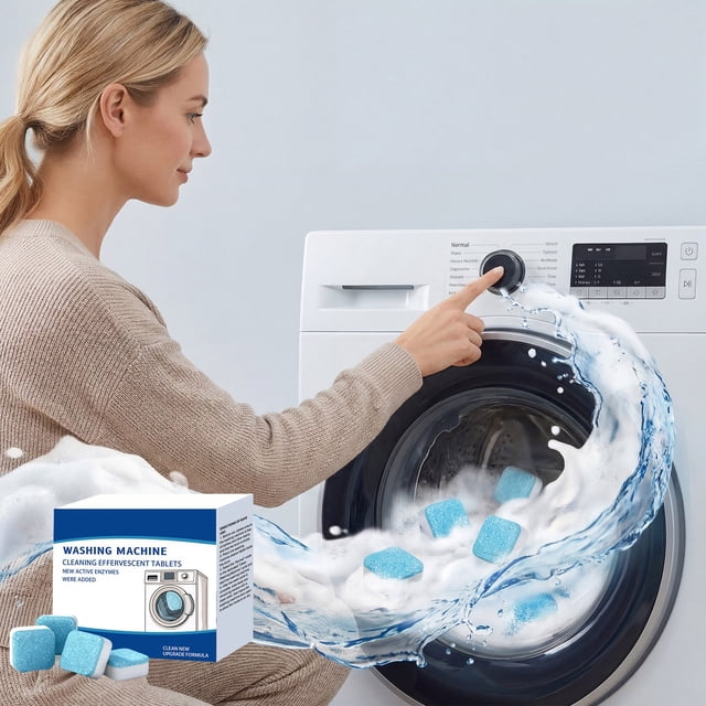 Washing Machine Cleaning Tablets,Descaling Agent for Deep Stain Removal,Efficient Deodorizing and Retention Formula,12pcs Household Cleaning Sheets,Hassle-Free Appliance Maintenance for Fresh Laundry