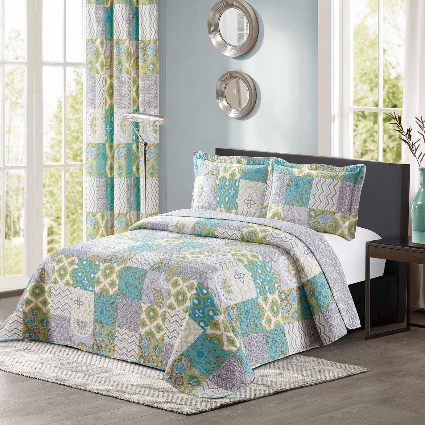 Fu Details about   All American Collection New 3pc Plaid Printed Reversible Bedspread/Quilt Set 
